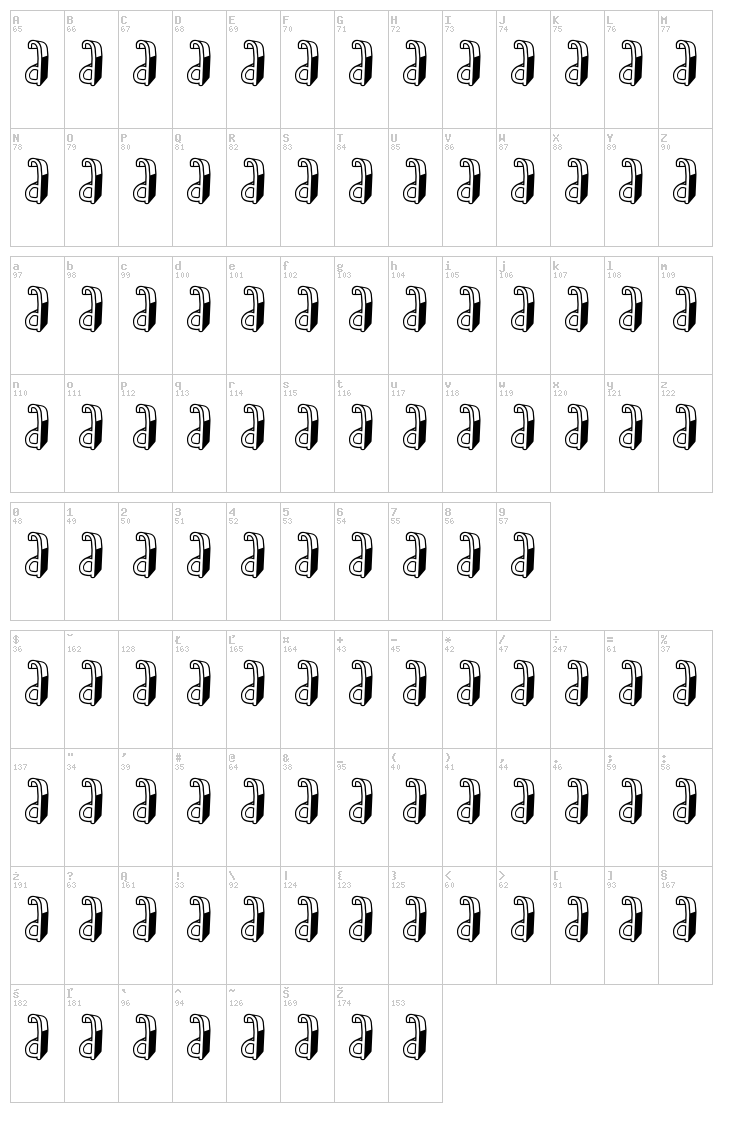 The Super Ryal 2015 font map